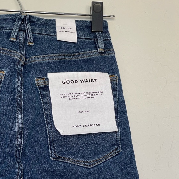 Good American Good Waist Distressed Ankle Skinny Jeans size 00 / 24 - Picture 7 of 13